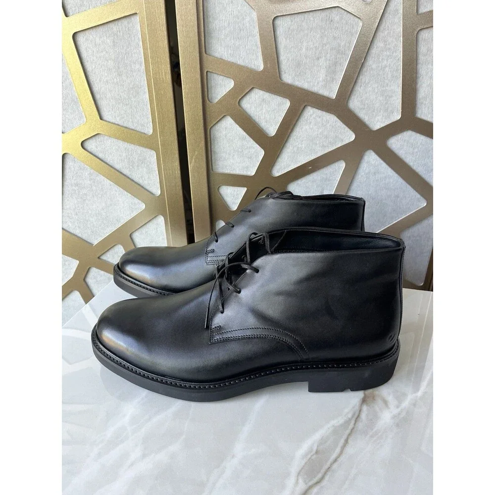 New ECCO Metropole London Black Leather Men Boots Chukka Sz 46 Us 12 12.5